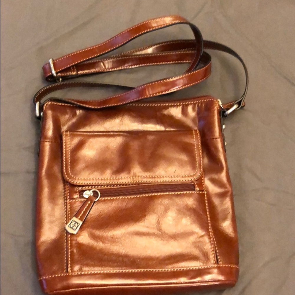 Genuine leather Cognac Saddlebag Style Purse